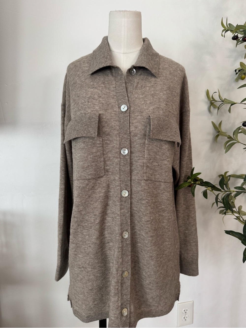 & Other Stories Stockholm Atelier Wool Yak Overshirt Jacket XS Taupe Button